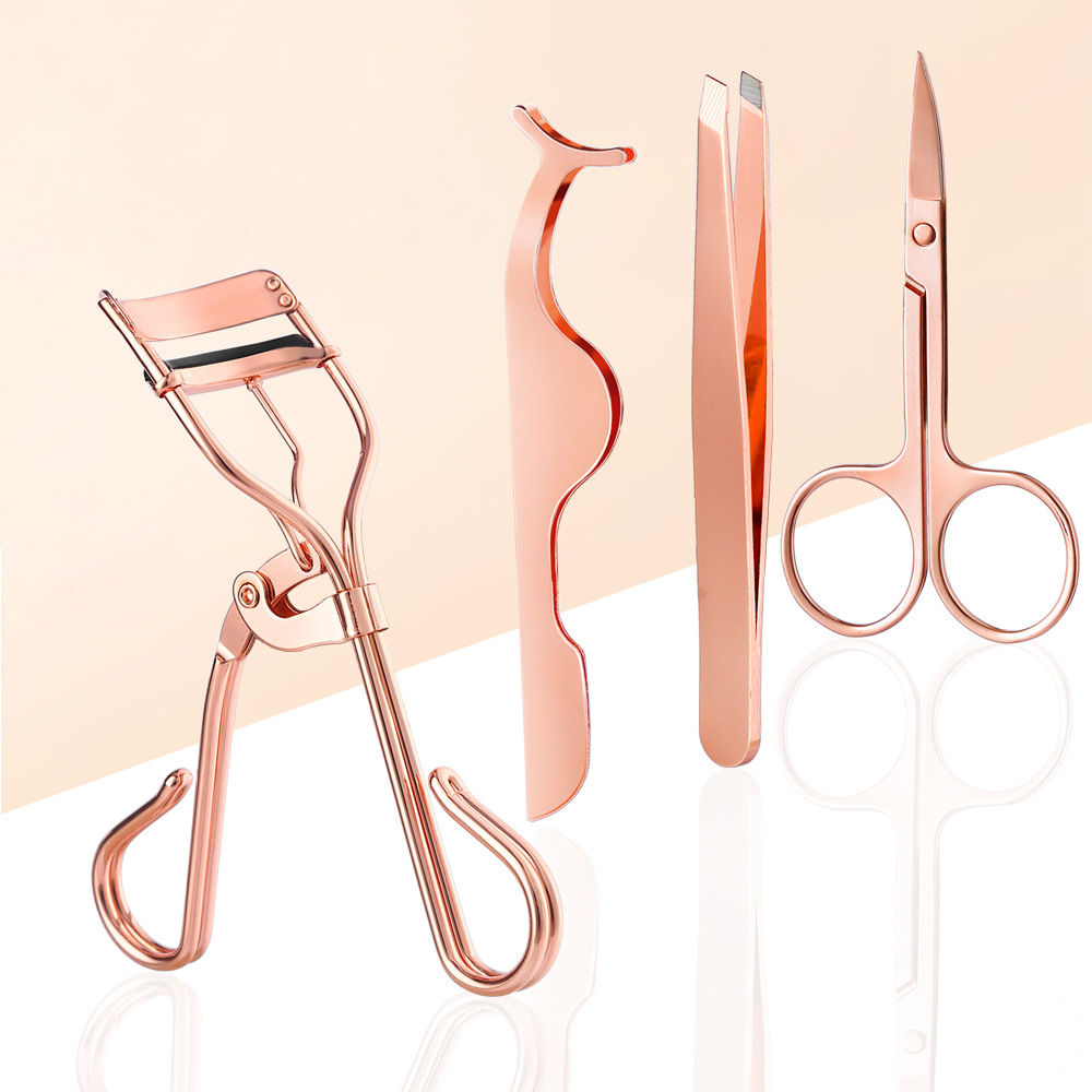 4Pcs Eyelashes Tool Fake Lash Applicator Eyelash Curlers Eyebrow Scissors